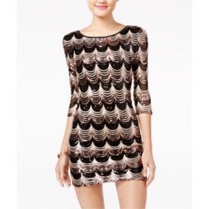 Sequin Scalloped Black Gold Copper Dress
